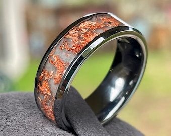 The Sabby - Glowing Tungsten - quartz - rose gold - glow ring - men wedding bands - man wedding band - glow ring - men wedding ring