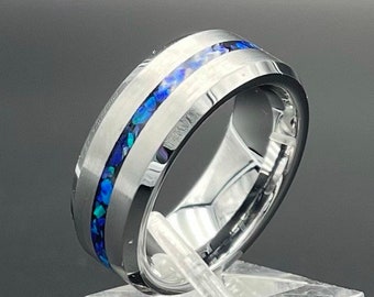 The Langton, thin blue line ring, pinstripe ring, thin inlay ring, masculine ring, blue stripe ring, mens wedding ring, mens engagement ring