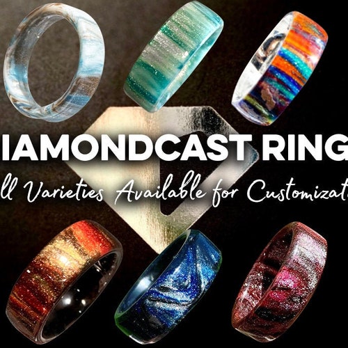 Custom Rainbow Resin Diamond Dust Ring Diamondcast Wedding Etsy