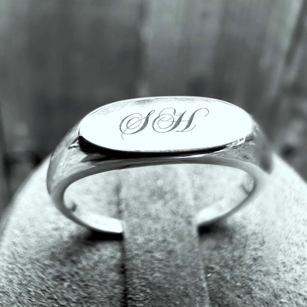 Monogram Argentium Silver Dainty Ring With Custom Initials or