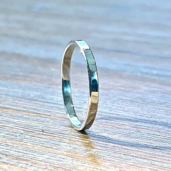 2mm Modern Argentium Silver Stackable Ring, Tarnish Resistant, Bright Silver Color, Handmade with 940 stamp inside band
