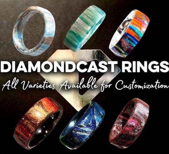 DiamondCast Rings - Resin Ring - Diamond Dust - Colorful - Wedding - Mens Wedding - Statement Ring - Unique Bling Ring