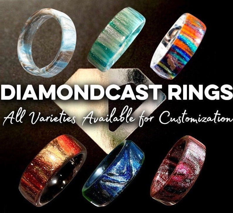 DiamondCast Rings Resin Ring Diamond Dust Colorful Wedding Mens Wedding Statement Ring Unique Bling Ring image 1