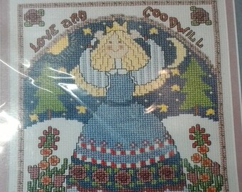 Size: Finished 10 x 8 Approx Vintage Kit-Stonehearth Hutch by Candamar Designs Cross Stitch Kit NIP by Thomas Kinkade