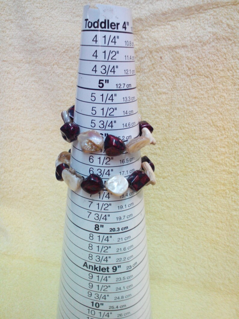 Set-Bracelet /& Earrings Artisan Made Stones WhiteBrownRed Shell Stretch OOAK Choice of Size of bracelet and style of earrings