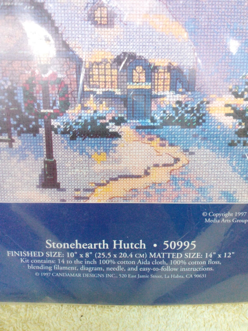 Size: Finished 10 x 8 Approx Vintage Kit-Stonehearth Hutch by Candamar Designs Cross Stitch Kit NIP by Thomas Kinkade