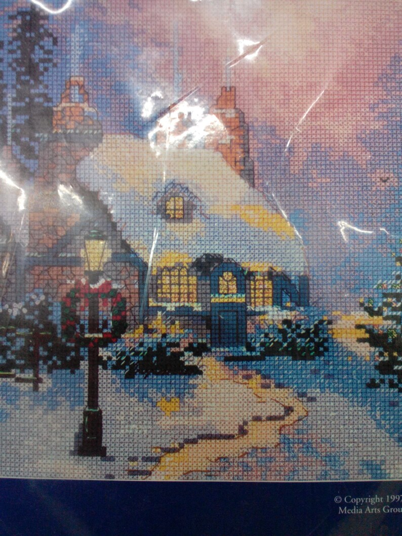 Size: Finished 10 x 8 Approx Vintage Kit-Stonehearth Hutch by Candamar Designs Cross Stitch Kit NIP by Thomas Kinkade