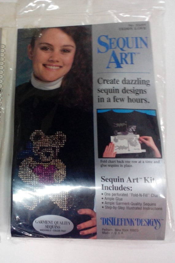 Wall Hangings and other Fabric by Distlefink Designs Sequin Art for Fabric Tote bags Kit-Teddy Love 33201 Vintage For Clothing