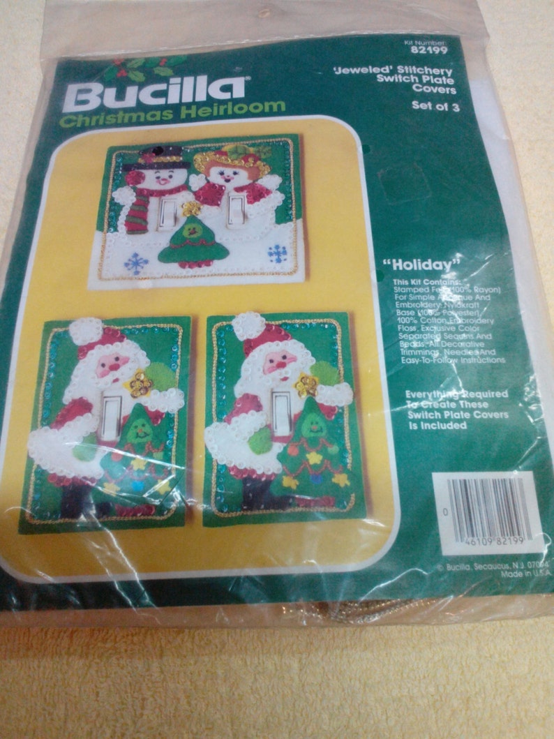 Switch Plate Covers Kit-Christmas Heirloom -Jeweled Felt Stitchery Vintage, by Bucilla Set of 3