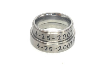 Name Rings For Couples Custom Made With Dates - Wedding Rings Anniversary Ring Stainless Steel