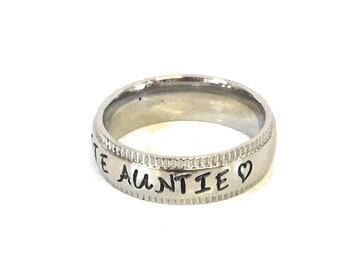 Favorite Aunt Custom Name Ring - Engraved Ring for Special Relative - Personalized Ring - Gift for Holiday - Stainless Steel Comfort Ring