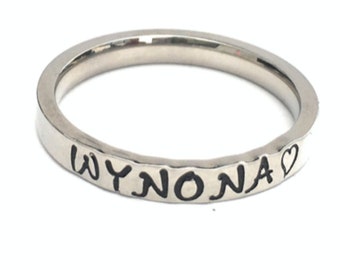 Stainless Steel Stackable Personalized Name Ring - Minimalist Stacking Ring Silver Color