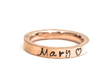 Rose Gold Stackable Personalized Name Ring - Minimalist Stacking Ring Stainless Steel Rose Gold