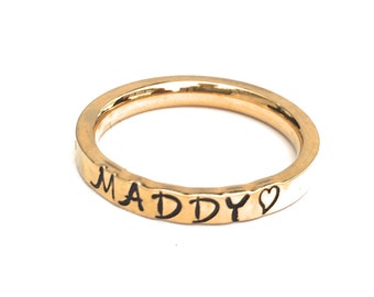 Yellow Gold Stackable Personalized Name Ring - Minimalist Stacking Ring Stainless Steel Yellow Gold Plating