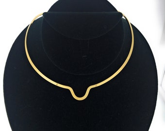 Gold Notched Scoop Choker Collar Necklace Wire 4mm Wide Classy Gift For Women (CV15)