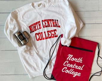 Customized School Comfort Colors Bundle - Sweatshirt w/ Block Lettering - Drawstring Backpack - Tumbler Mug