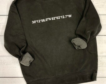 Custom Coordinates Comfort Colors Sweatshirt | Custom Coordinates Shirt | Longitude Latitude Shirt | Best Friend Gift