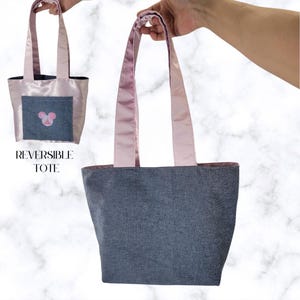 Tote Bag, Denim Tote, Vacation Tote Bag, Pink Tote, Reversible Bag, Shoulder Bag