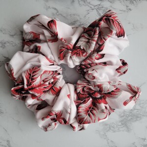 Scrunchie, Floral Scrunchie, Holiday Scrunchie, White and Red, Holiday Gift, XL Scrunchie