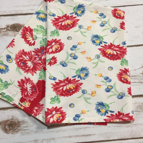 Beautiful red yellow ans blue vintage kitchen dish towel