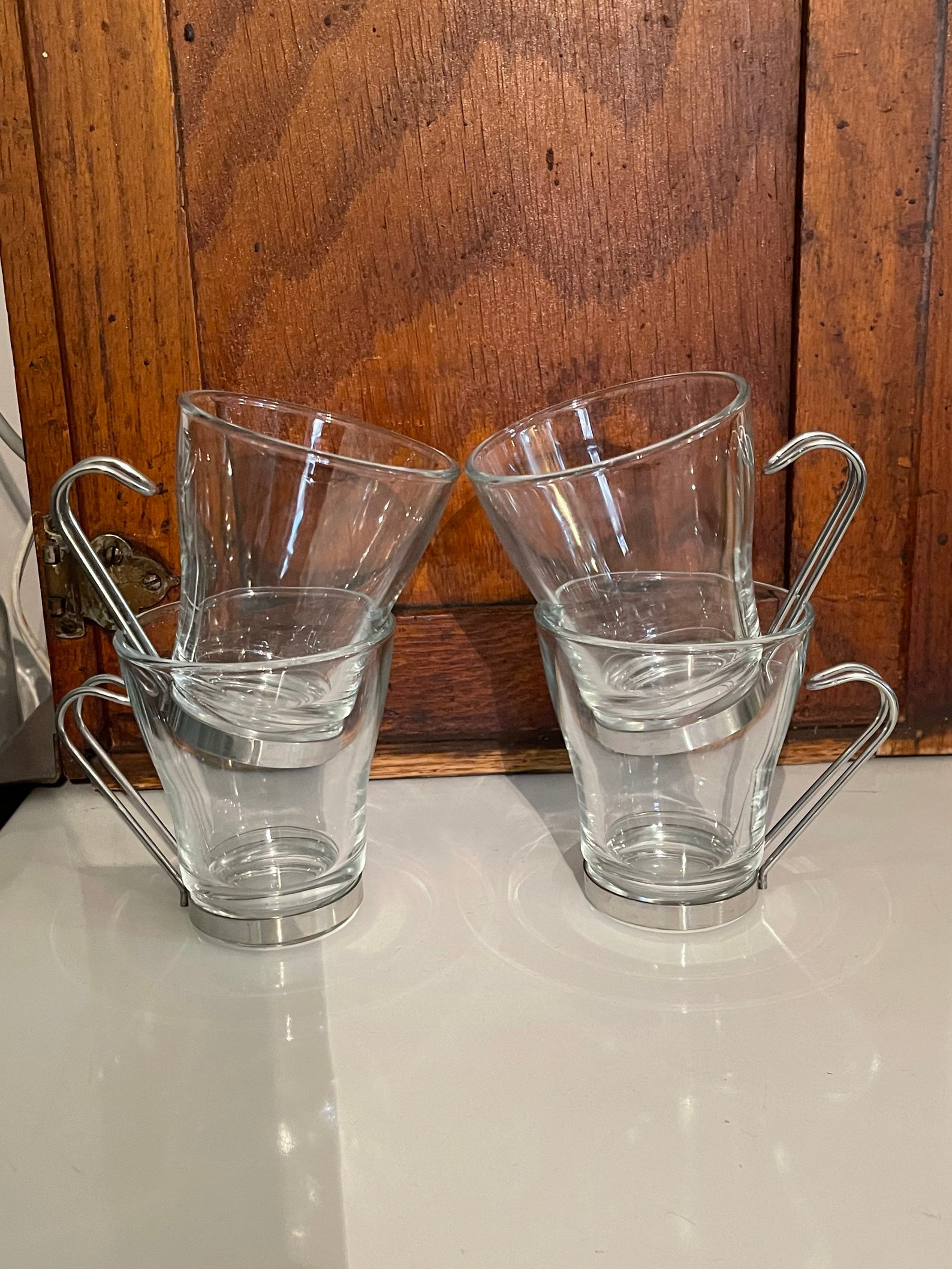 4 Vitrosax Italy Clear Glass Coffee Espresso Cups Metal Etsy