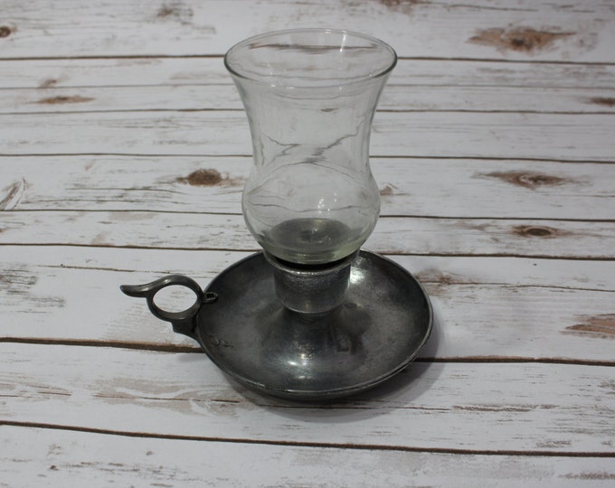 Primitive Candle Holder Metal and Glass With Finger Hole Etsy