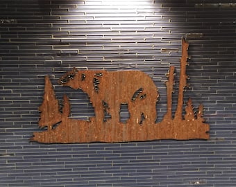 Bear mountain metal art. Brown bear in rustic steel