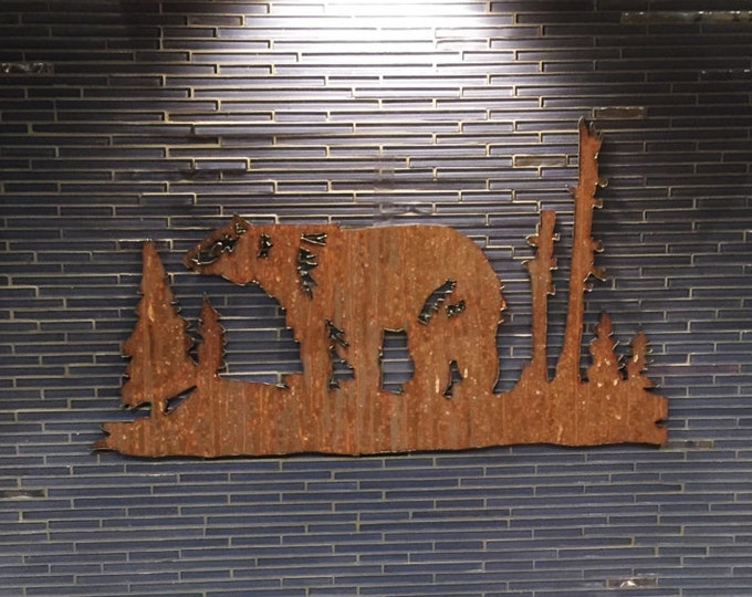 Bear mountain metal art. Brown bear in rustic steel