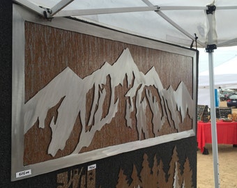Rustic Mountain Metal Wall Art Handmade 4 Ft