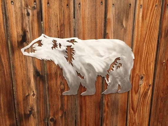 Bear Wildlife Forest Animal Metal Wall Art Handmade Aluminum Steel Unique Gift Item Home Decor Artwork Den Patio Garden Patio Lodge Cabin