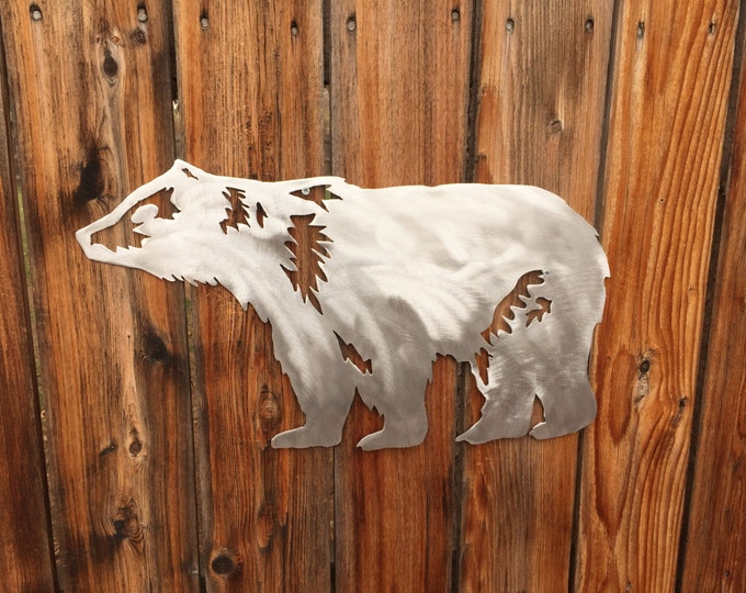 Bear Wildlife Forest Animal Metal Wall Art Handmade Aluminum Steel Unique Gift Item Home Decor Artwork Den Patio Garden Patio Lodge Cabin