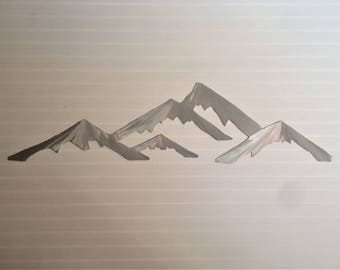 Mountain Silhouette Cabin artwork Ski Decor Personalized Metal Sign Mountain Range Decor Metal Sign