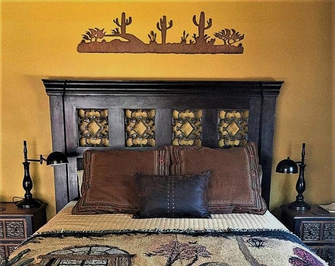 Rustic Steel Desert Cactus Wall Art – Western Landscape Silhouette | Metal Artwork for Boho, Cabin, or Southwestern Decor