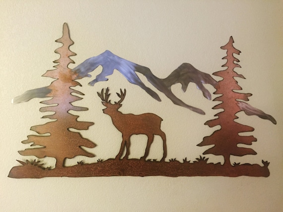 Deer and mountains metal wall art, Metal mall art, Hand made wall art, Mountains, Deer