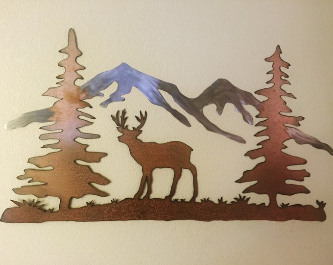 Deer and mountains metal wall art, Metal mall art, Hand made wall art, Mountains, Deer