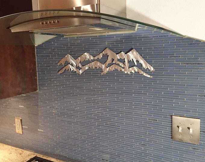 Handmade Metal Mountains. Colorado front range with longs Peak on top. Backsplash decoration