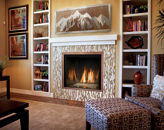 Rustic Mountain Wall Art – Wilderness Cabin and Fireplace Decor – Nature Inspired Metal Artwork for Lodge or Home