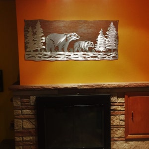Bear wall art, Mom and baby, Metal wall art, Log cabin, Cottage decor, Forest, Nature lover gift. Handmade in Fort Collins Colorado, Hiking Bild 4