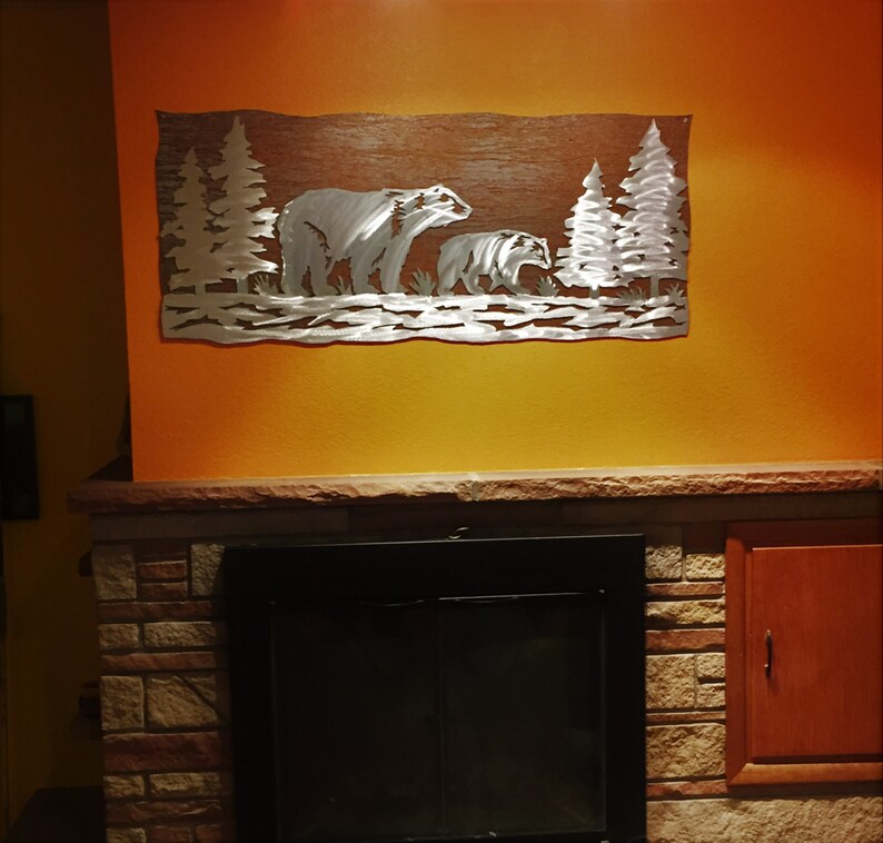 Bear wall art, Mom and baby, Metal wall art, Log cabin, Cottage decor, Forest, Nature lover gift. Handmade in Fort Collins Colorado, Hiking Bild 4