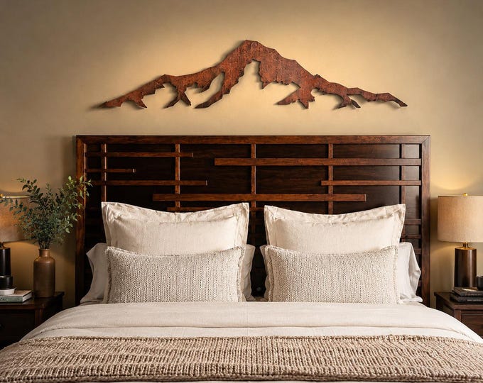 Mt Hood Metal Mountain Wall Art | Rustic Cabin Decor | Large Mountain Range Wall Hanging | PNW Lodge Decor | Ski House Art | Oregon Mountain
