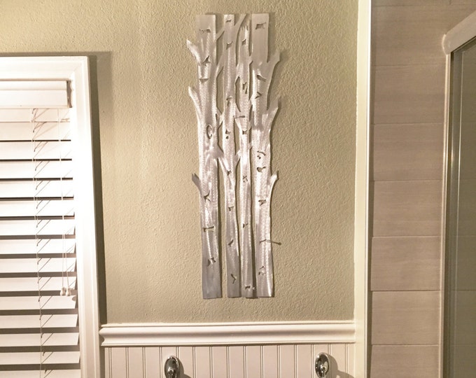 Aspen Tree Aluminum Wall Art | Brushed Metal Forest Decor | Handmade Nature Artwork for Cabin or Modern Home | Gift for Her