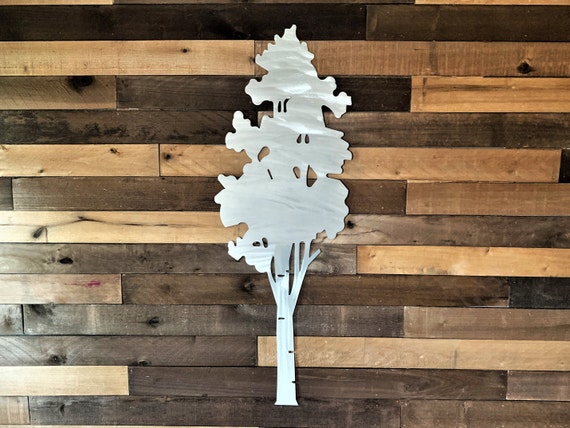 Aspen tree metal wall art in silver aluminum 3ft