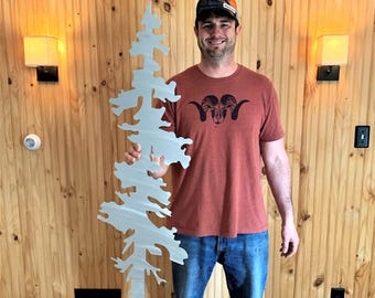 Extra Large Pine Tree Wall Art, Aluminum Evergreen Tree Decor, Rustic Forest Wall Hanging, Cabin Wall Art, Woodland Metal Art, 48 Inch Tall
