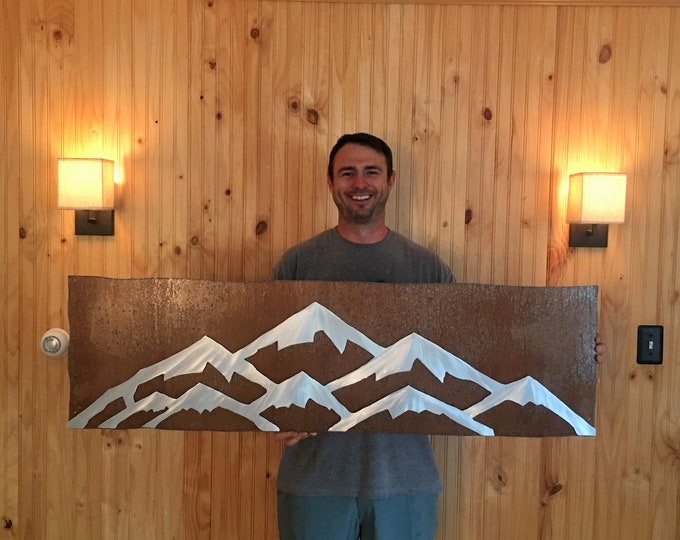 Vail Ski Resort Mountain Wall Art – Colorado Ski Lodge and Cabin Decor – 4 Foot Double Layer Brushed Aluminum on Rustic Steel