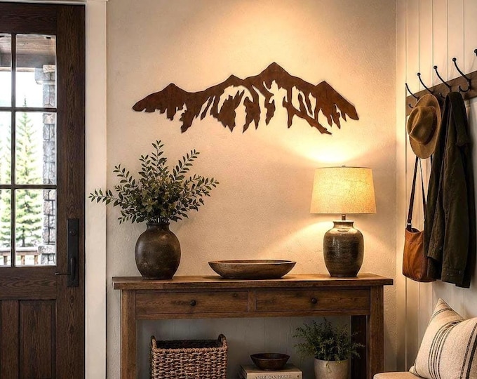 Cabin Wall Decor | Rustic Steel Mountain Wall Art | Handmade Mountain Range | Lodge Wall Hanging