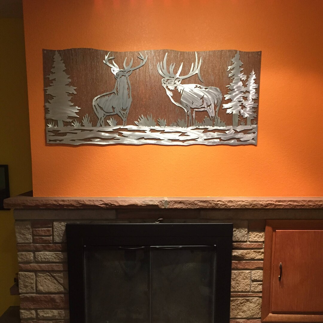 Elk Artwork. Metal Wall Art, Nature Scene, Wildlife, Forest, Bear