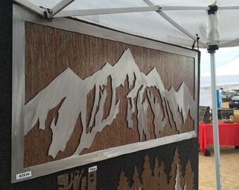 Mountain Decor. Metal Wall Art. Mountain wall mural. Western artwork. Metal wall decor. Snow capped mountain scene. Home decoration. CO.