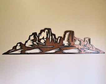 Arizona Metal Wall Art – Rustic Desert Mountain Scene – Phoenix, Tucson, and Mesa Arizona Nature Inspired Cabin and Home Decor