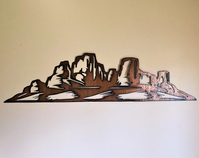 Arizona Metal Wall Art – Rustic Desert Mountain Scene – Phoenix, Tucson, and Mesa Arizona Nature Inspired Cabin and Home Decor