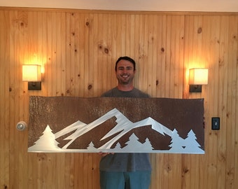 Estes Park Mountain Range Metal Wall Art – Cabin, Lodge, and Hiking Decor – Double Layer Aluminum and Rustic Steel Colorado Mountains